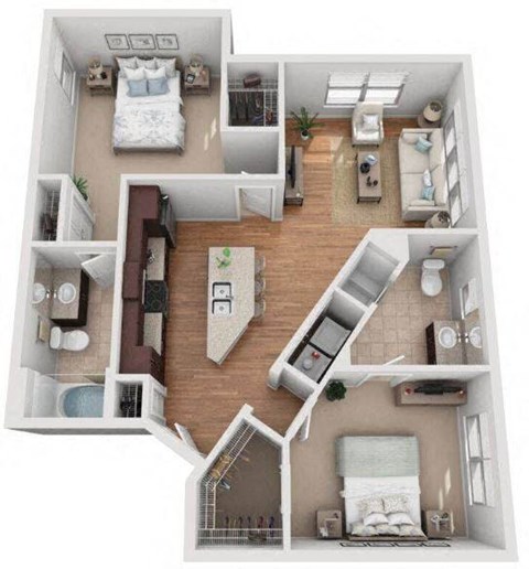 2 Bed 2 Bath Floor Plan | 1,059 Sq. Ft. at Mockingbird Flats Apartments in Dallas, TX